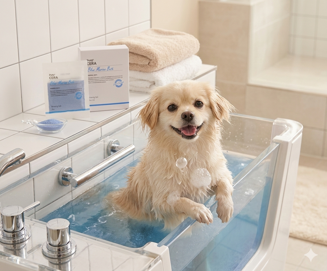 Perro relajado durante el tratamiento Blue Marine Spa